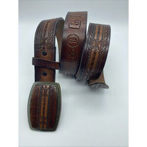 Buckle Barn USA Brown Embossed "Coleman" Genuine Leather Belt Men's Size 38